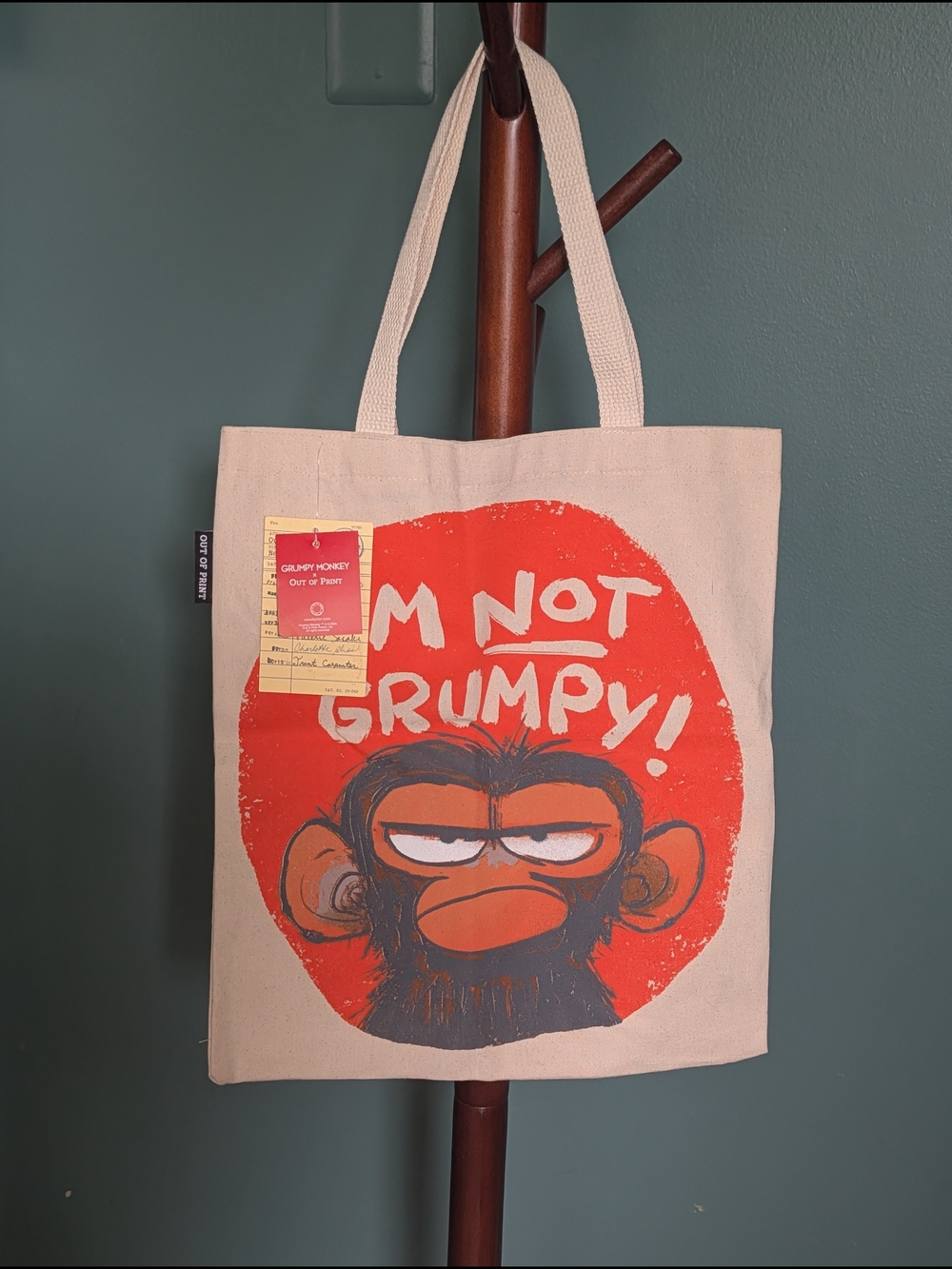 NWT's Out Of Print Grumpy Monkey "I'M NOT GRUMPY" Canvas Tote